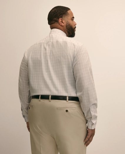 Big & Tall Stretch Cotton Non-Iron Pinpoint Oxford Polo Button Down, Windowpane Dress Shirt, image 3
