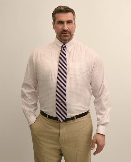 Big & Tall Stretch Cotton Non-Iron Pinpoint Oxford Polo Button Down, Windowpane Dress Shirt, image 1