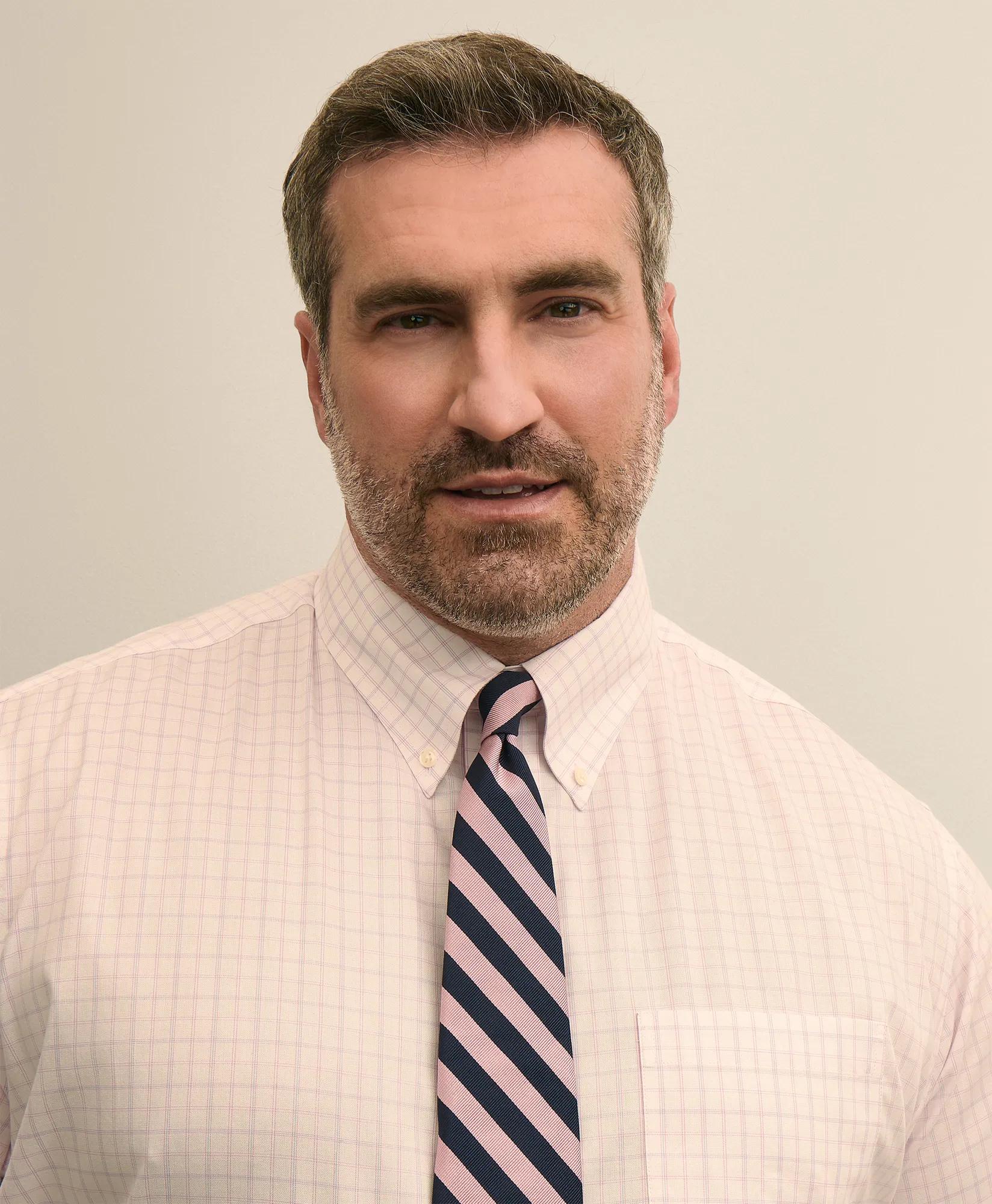 Big & Tall Stretch Cotton Non-Iron Pinpoint Oxford Polo Button Down, Windowpane Dress Shirt, image 2