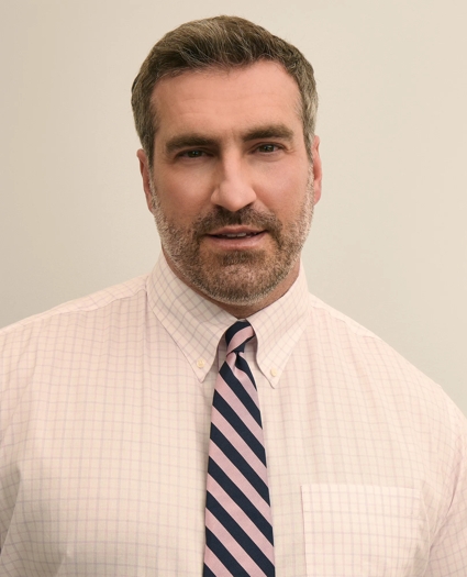 Big & Tall Stretch Cotton Non-Iron Pinpoint Oxford Polo Button Down, Windowpane Dress Shirt, image 2