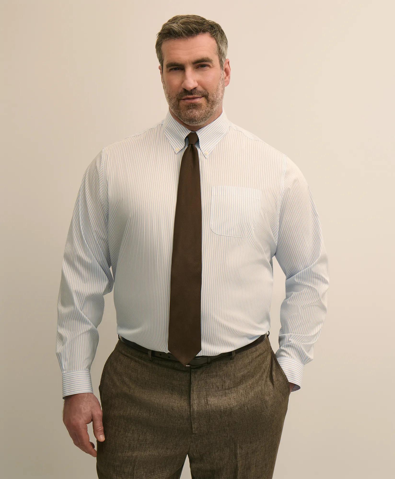 Brooks Brothers Explorer Collection Big & Tall Non-Iron Broadcloth Polo Button-Down Collar, Striped Dress Shirt, image 1