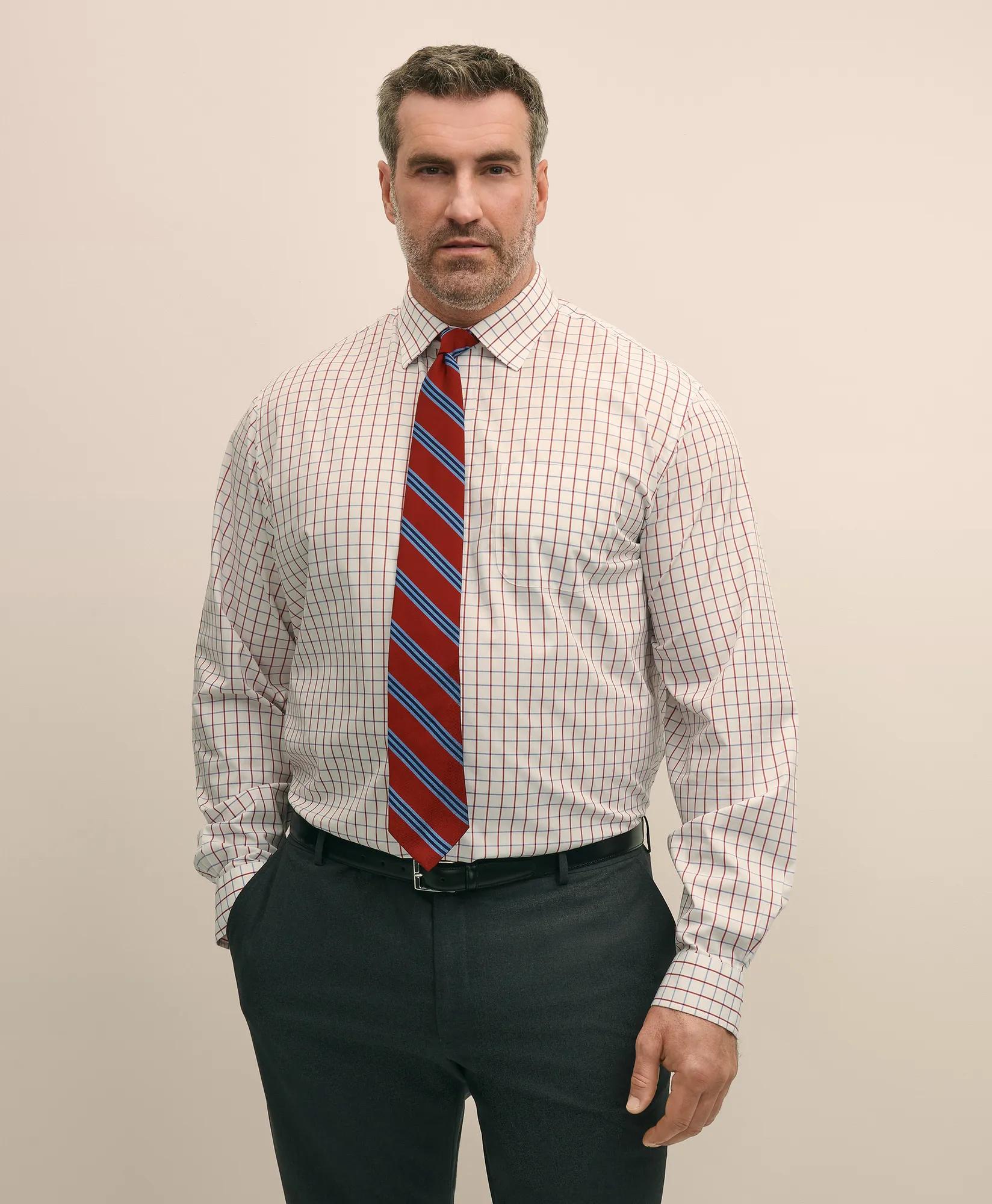 Big & Tall Stretch Cotton Non-Iron Ainsley Collar, Windowpane Dress Shirt, image 1