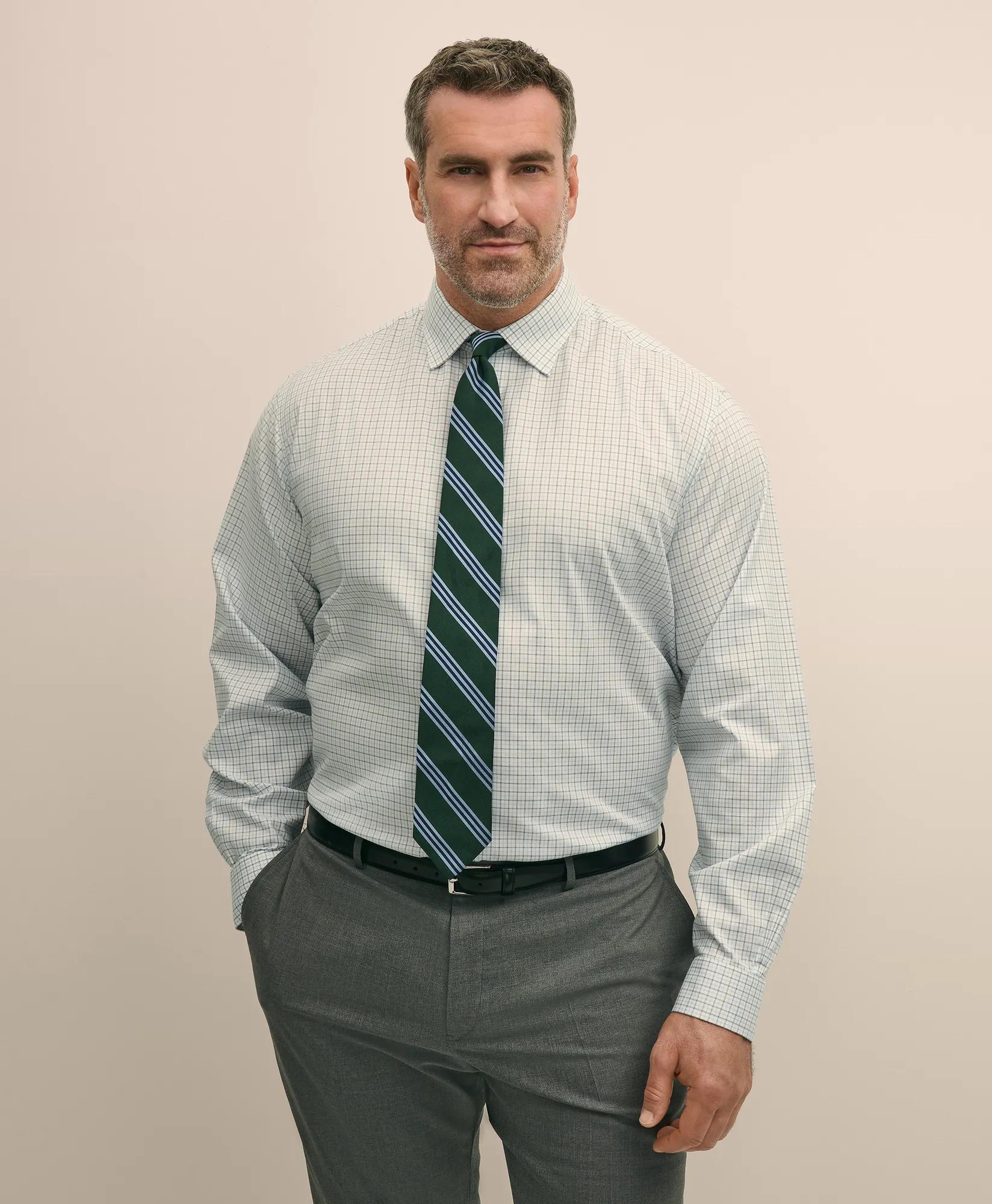 Big & Tall Stretch Cotton Non-Iron Pinpoint Oxford Ainsley Collar, Windowpane Dress Shirt, image 1