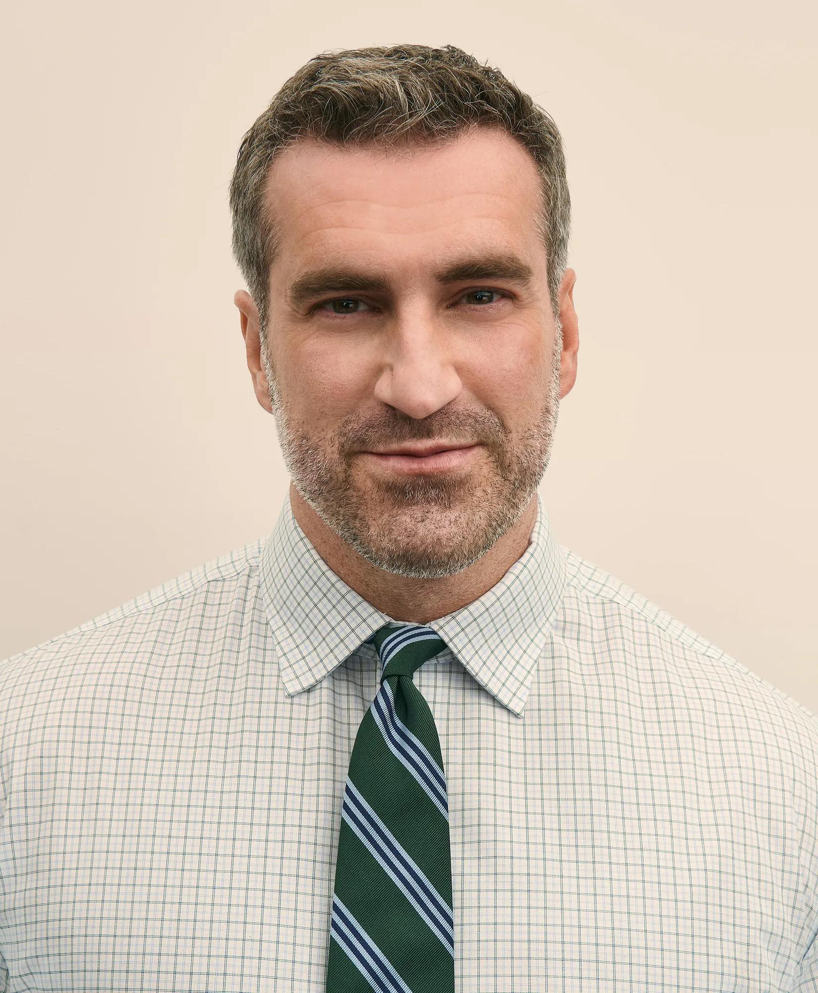 Big & Tall Stretch Cotton Non-Iron Pinpoint Oxford Ainsley Collar, Windowpane Dress Shirt, image 2