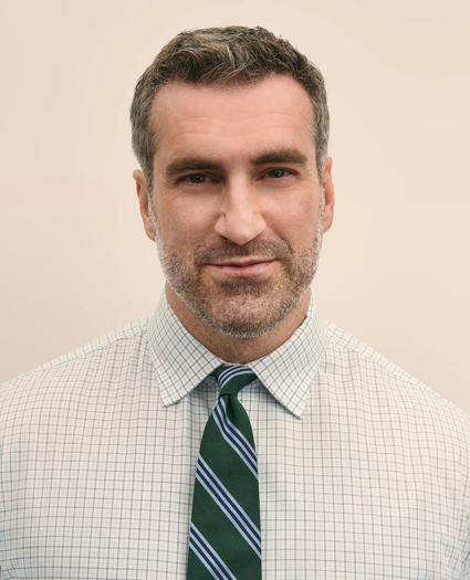 Big & Tall Stretch Cotton Non-Iron Pinpoint Oxford Ainsley Collar, Windowpane Dress Shirt, image 2