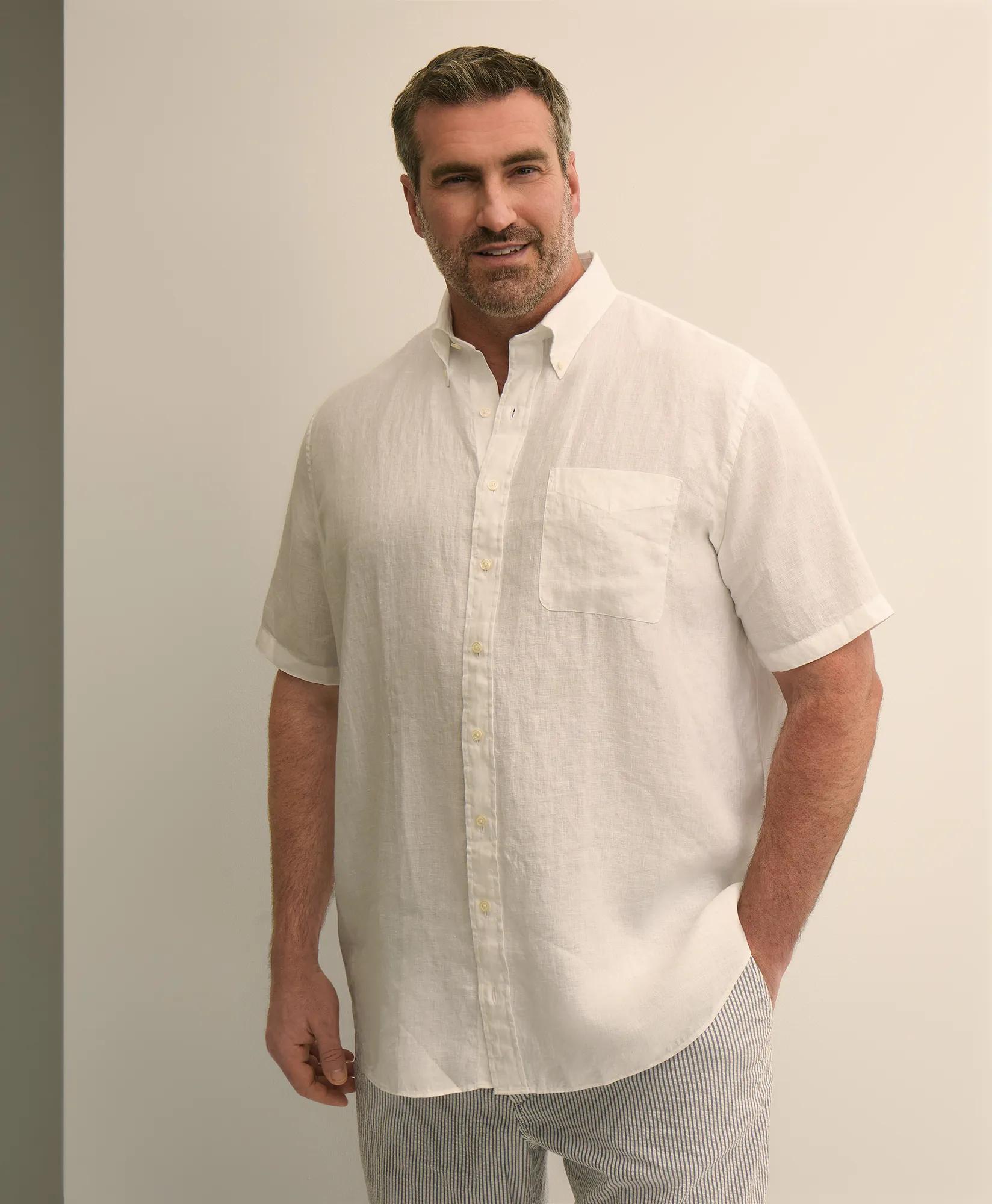 Big & Tall Sport Shirt,  Short-Sleeve Irish Linen, image 1
