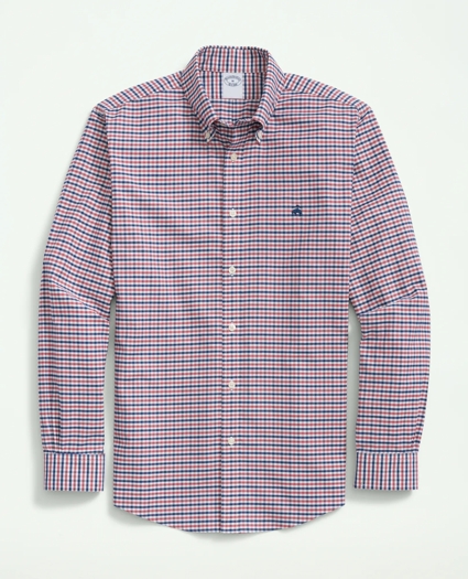 Big & Tall Stretch  Cotton Non-Iron Oxford Polo Button-Down Collar Gingham Shirt, image 1
