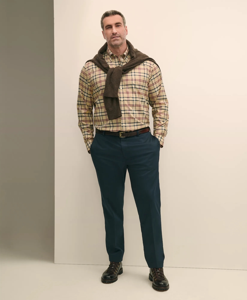 Big & Tall Stretch Supima® Cotton Non-Iron Twill Polo Button-Down Collar Tartan Shirt, image 2
