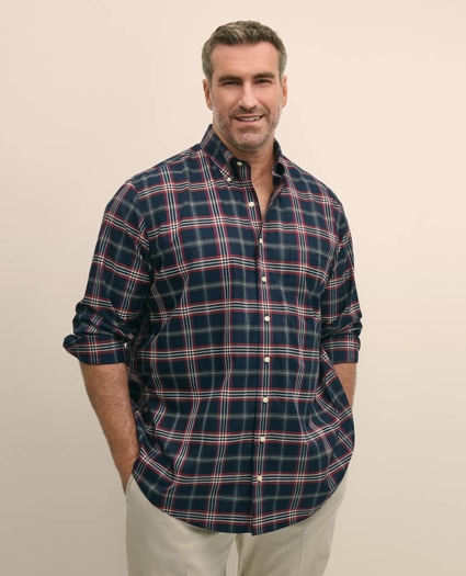Big & Tall Stretch Supima® Cotton Non-Iron Twill Polo Button-Down Collar Tartan Shirt, image 1