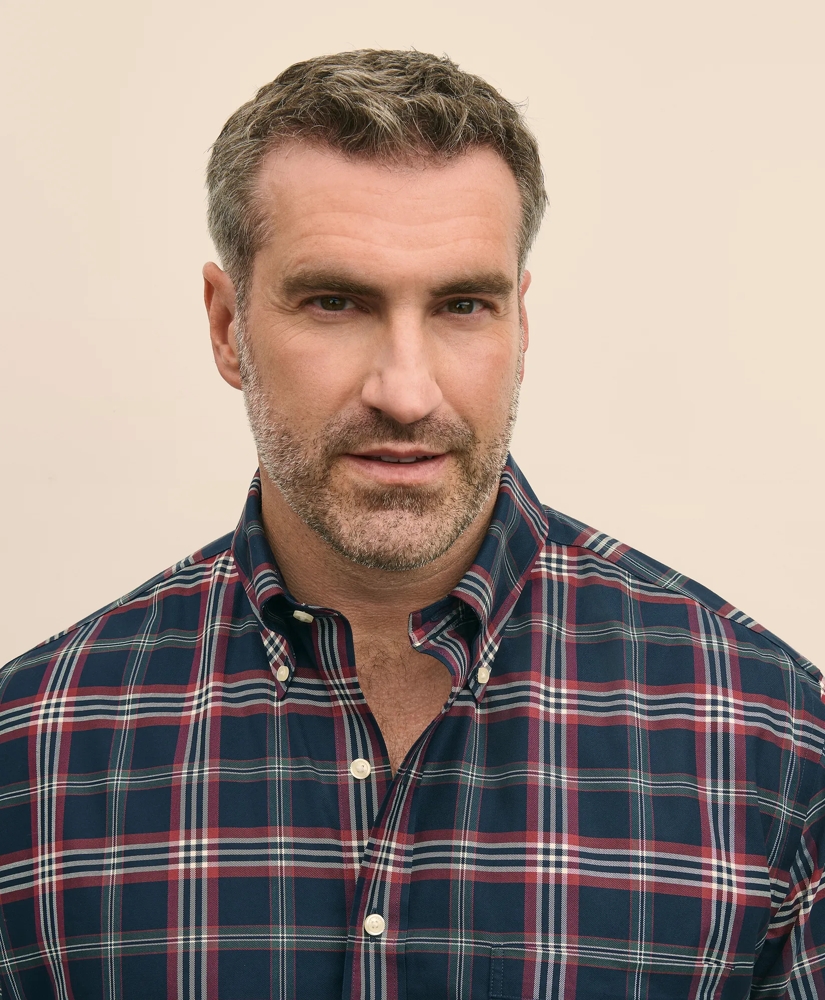 Big & Tall Stretch Supima® Cotton Non-Iron Twill Polo Button-Down Collar Tartan Shirt, image 3