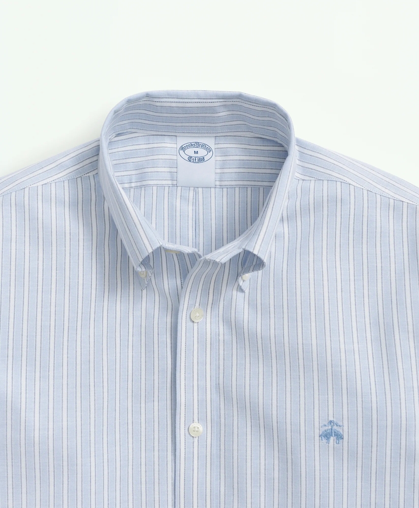 Big & Tall Stretch  Cotton Non-Iron Oxford Polo Button-Down Collar, Outline Striped Shirt, image 4