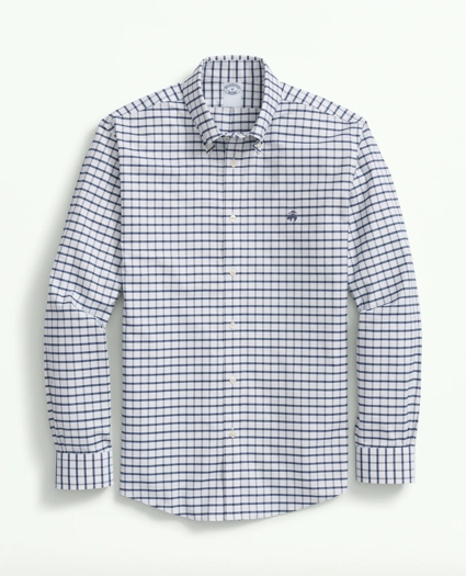 Big & Tall Stretch Non-Iron Oxford Polo Button Down Collar, Windowpane Shirt, image 1