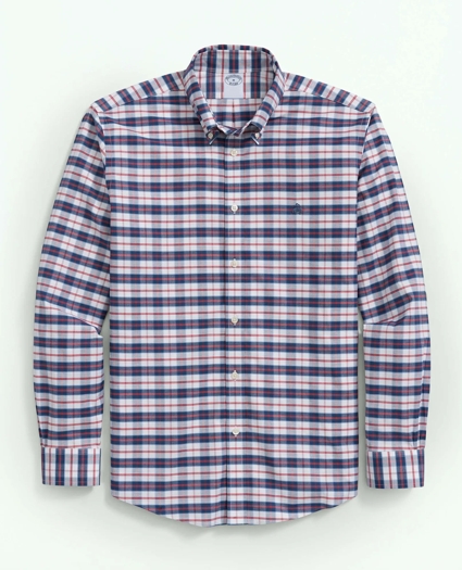 Big & Tall Stretch Non-Iron Oxford Polo Button Down Collar, Checked Shirt, image 1