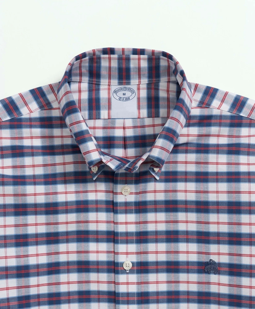 Big & Tall Stretch Non-Iron Oxford Polo Button Down Collar, Checked Shirt, image 2