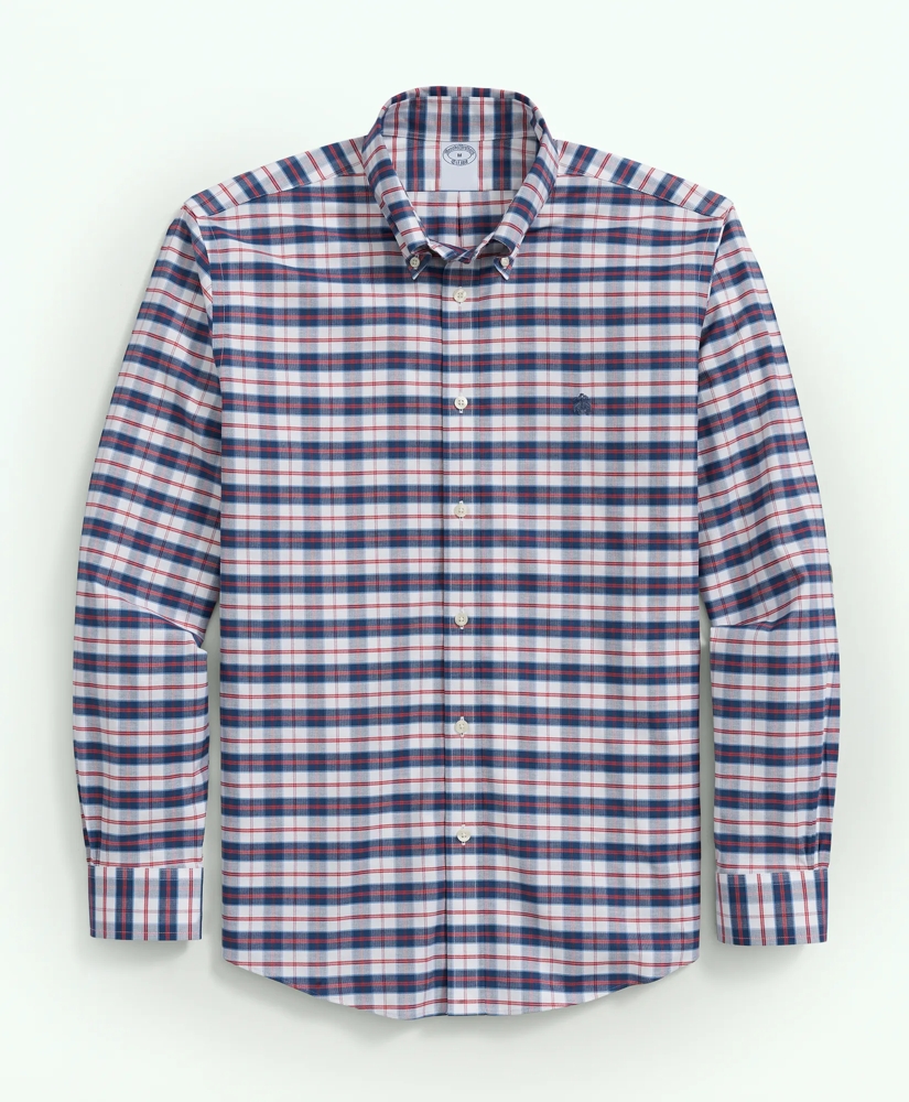 Big & Tall Stretch Non-Iron Oxford Polo Button Down Collar, Checked Shirt, image 4
