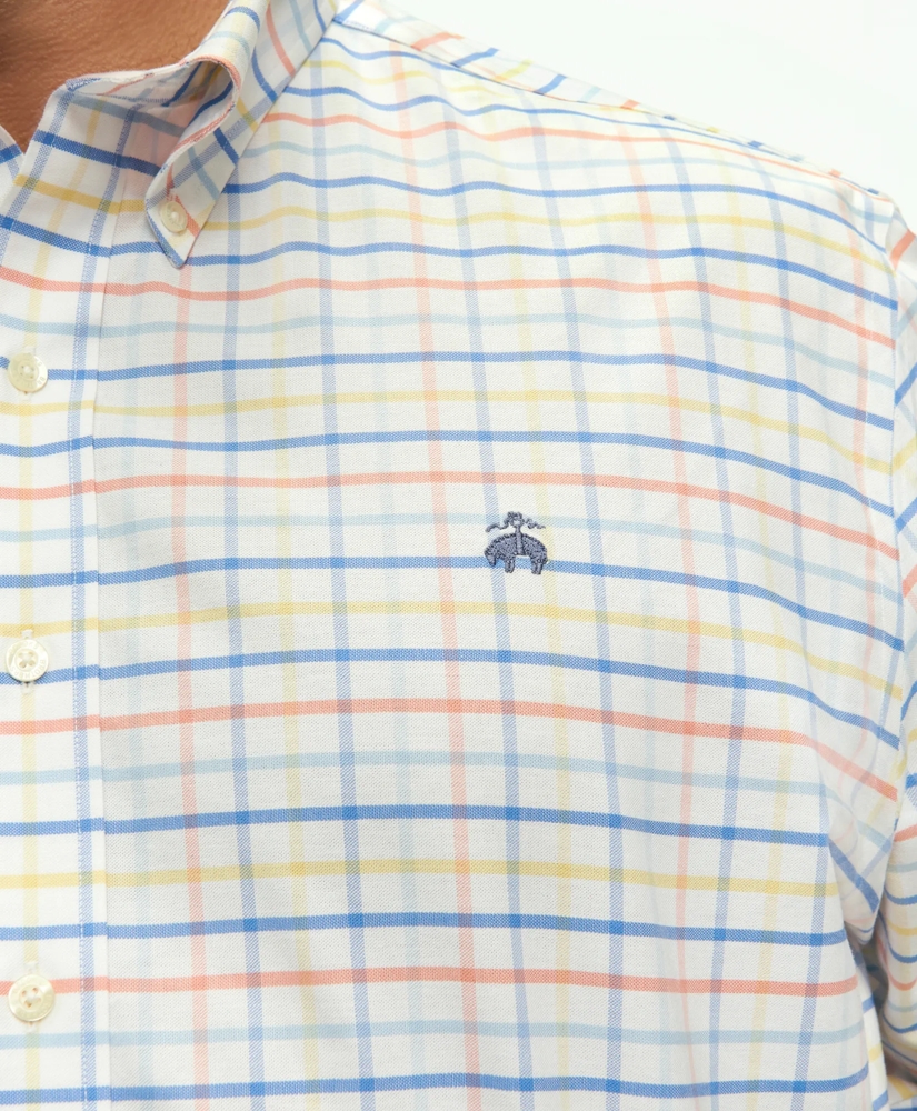 Big & Tall Stretch Cotton Non-Iron Oxford Polo Button Down Collar, Multi Windowpane Shirt, image 2