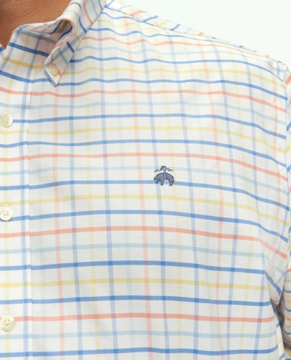 Big & Tall Stretch Cotton Non-Iron Oxford Polo Button Down Collar, Multi Windowpane Shirt, image 2