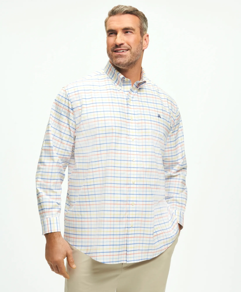 Big & Tall Stretch Cotton Non-Iron Oxford Polo Button Down Collar, Multi Windowpane Shirt, image 4