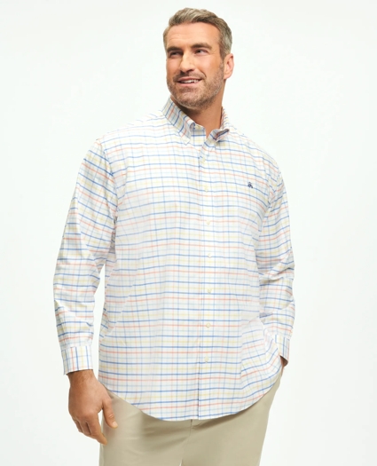 Big & Tall Stretch Cotton Non-Iron Oxford Polo Button Down Collar, Multi Windowpane Shirt, image 4