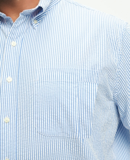 Big & Tall Washed Cotton Seersucker Button-Down Collar Striped, Sport Shirt, image 2