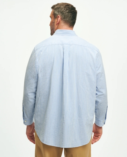 Big & Tall Washed Cotton Seersucker Button-Down Collar Striped, Sport Shirt, image 3