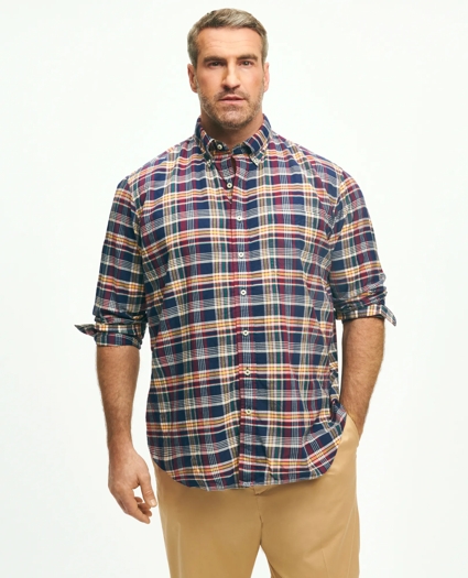 Big & Tall Washed Cotton Madras Button-Down Collar Sport Shirt, image 1