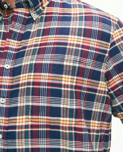 Big & Tall Washed Cotton Madras Button-Down Collar Sport Shirt, image 2