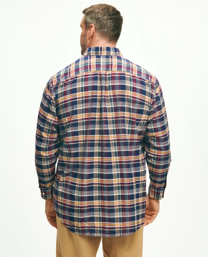 Big & Tall Washed Cotton Madras Button-Down Collar Sport Shirt, image 3