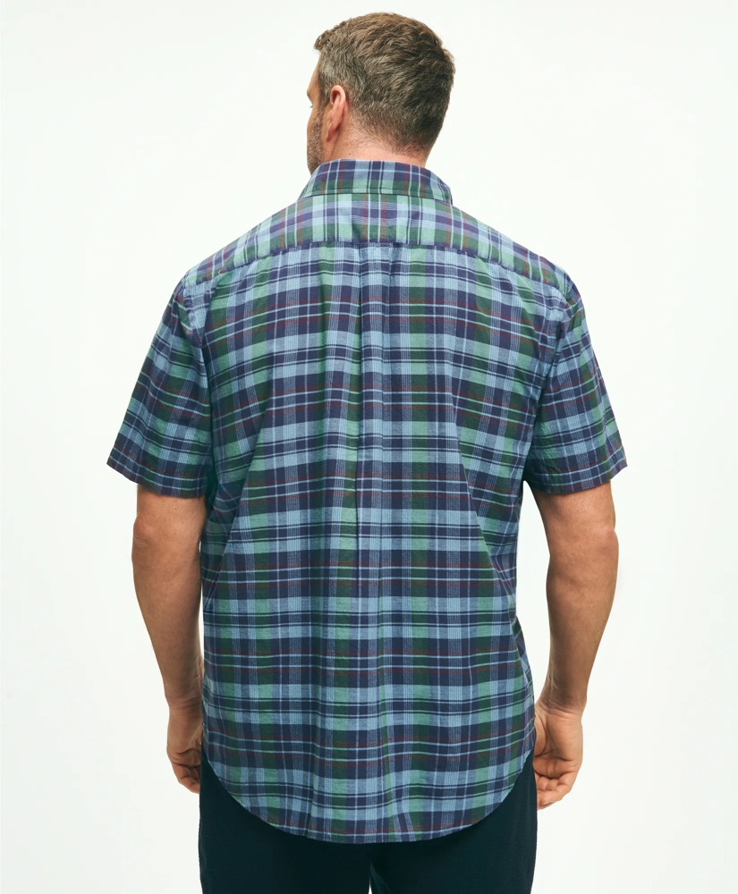 Big & Tall Washed Cotton Madras Short Sleeve Button-Down Collar Sport Shirt, image 3