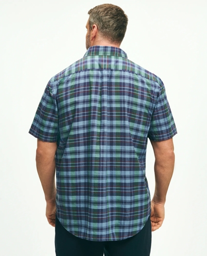 Big & Tall Washed Cotton Madras Short Sleeve Button-Down Collar Sport Shirt, image 3