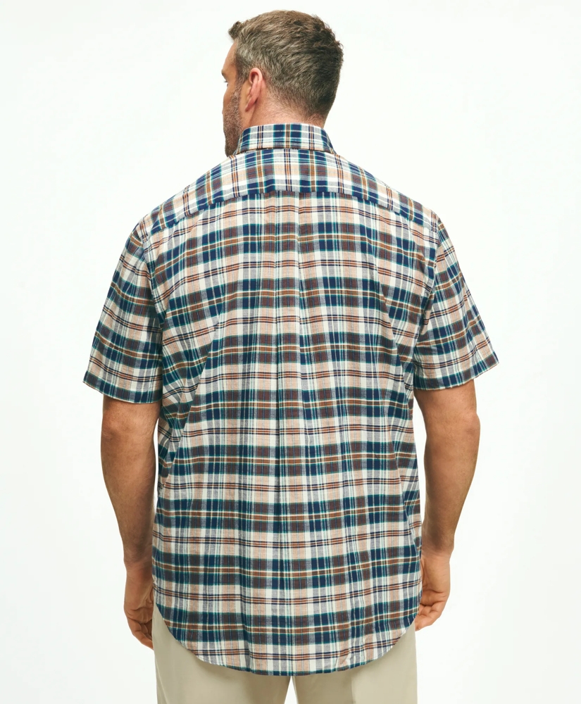 Big & Tall Washed Cotton Madras Short Sleeve Button-Down Collar Sport Shirt, image 3