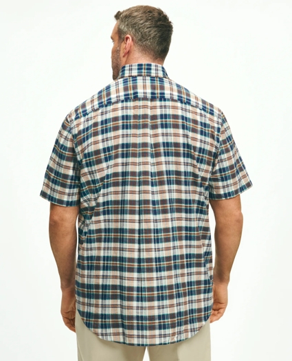 Big & Tall Washed Cotton Madras Short Sleeve Button-Down Collar Sport Shirt, image 3