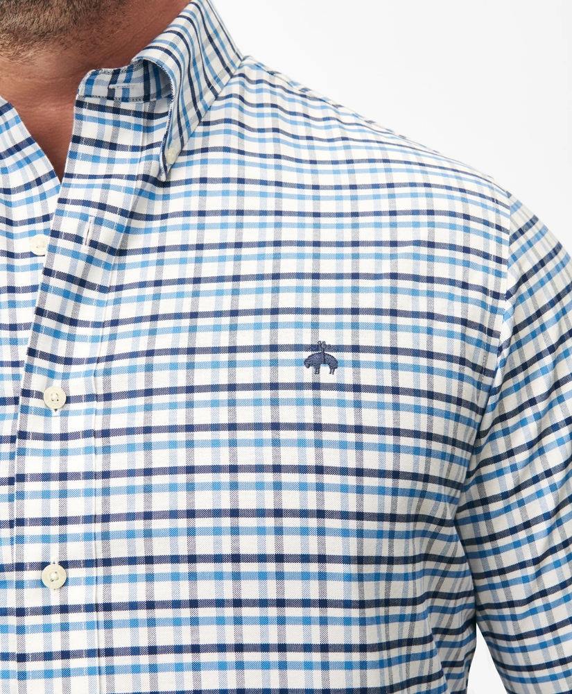 Big & Tall Stretch Cotton Non-Iron Oxford Polo Button Down Collar, Double Check Shirt