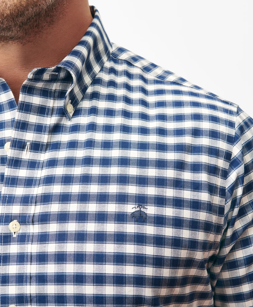 Big & Tall Stretch Cotton Non-Iron Oxford Polo Button Down Collar, Outline Check Shirt