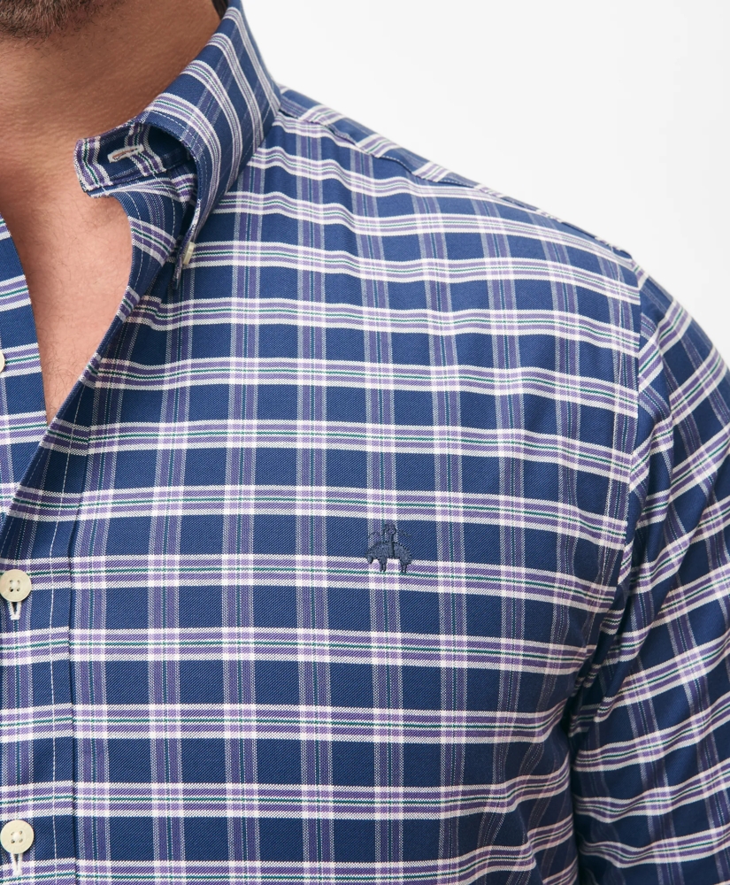 Big & Tall Stretch Cotton Non-Iron Oxford Polo Button Down Collar Checked Shirt