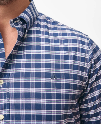 Big & Tall Stretch Cotton Non-Iron Oxford Polo Button Down Collar Checked Shirt, image 2