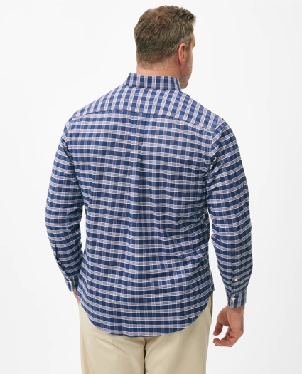 Big & Tall Stretch Cotton Non-Iron Oxford Polo Button Down Collar Checked Shirt, image 3