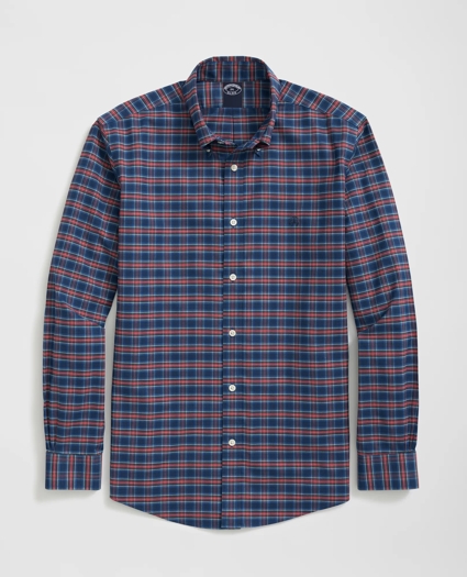 Big & Tall Stretch Cotton Non-Iron Oxford Polo Button Down Collar, Tartan Shirt, image 1