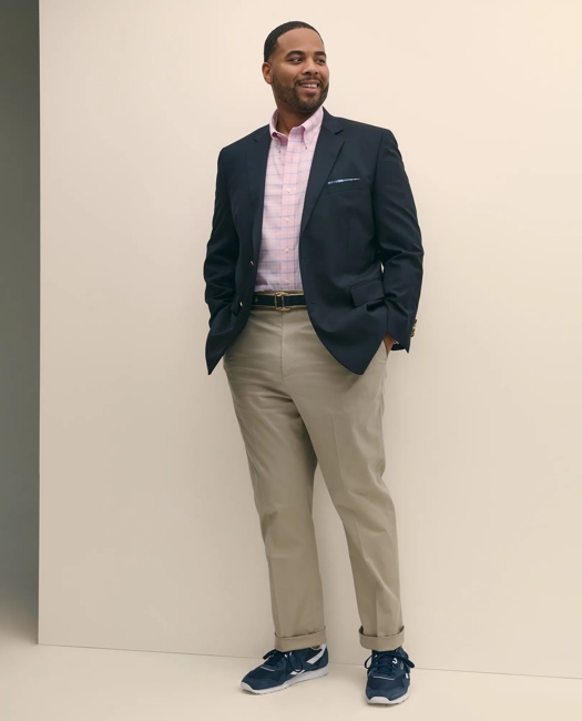 Big & Tall Stretch Cotton Non-Iron Oxford Polo Button Down Collar, Windowpane Shirt