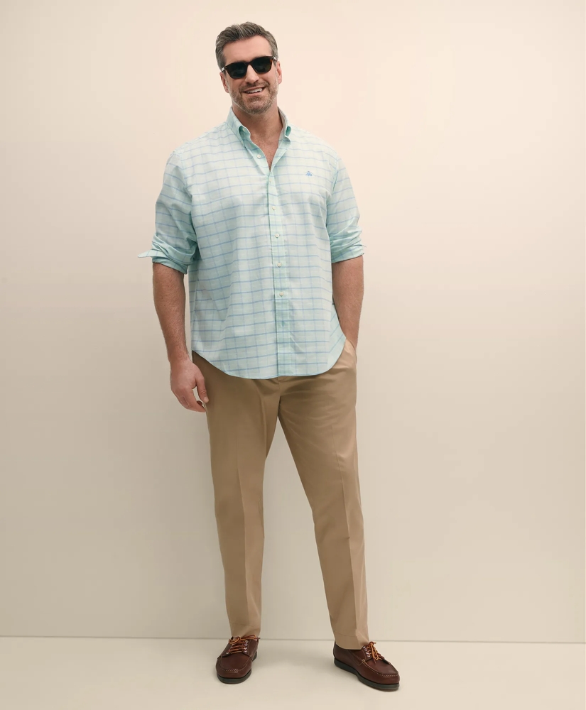 Big & Tall Stretch Cotton Non-Iron Oxford Polo Button Down Collar, Windowpane Shirt, image 2