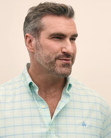 Big & Tall Stretch Cotton Non-Iron Oxford Polo Button Down Collar, Windowpane Shirt, image 3