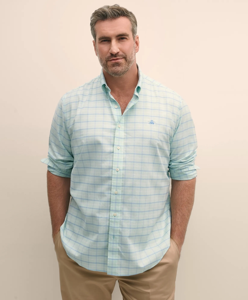 Big & Tall Stretch Cotton Non-Iron Oxford Polo Button Down Collar, Windowpane Shirt, image 4