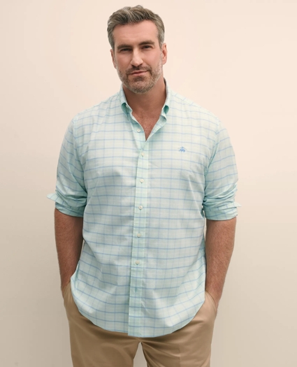 Big & Tall Stretch Cotton Non-Iron Oxford Polo Button Down Collar, Windowpane Shirt, image 4