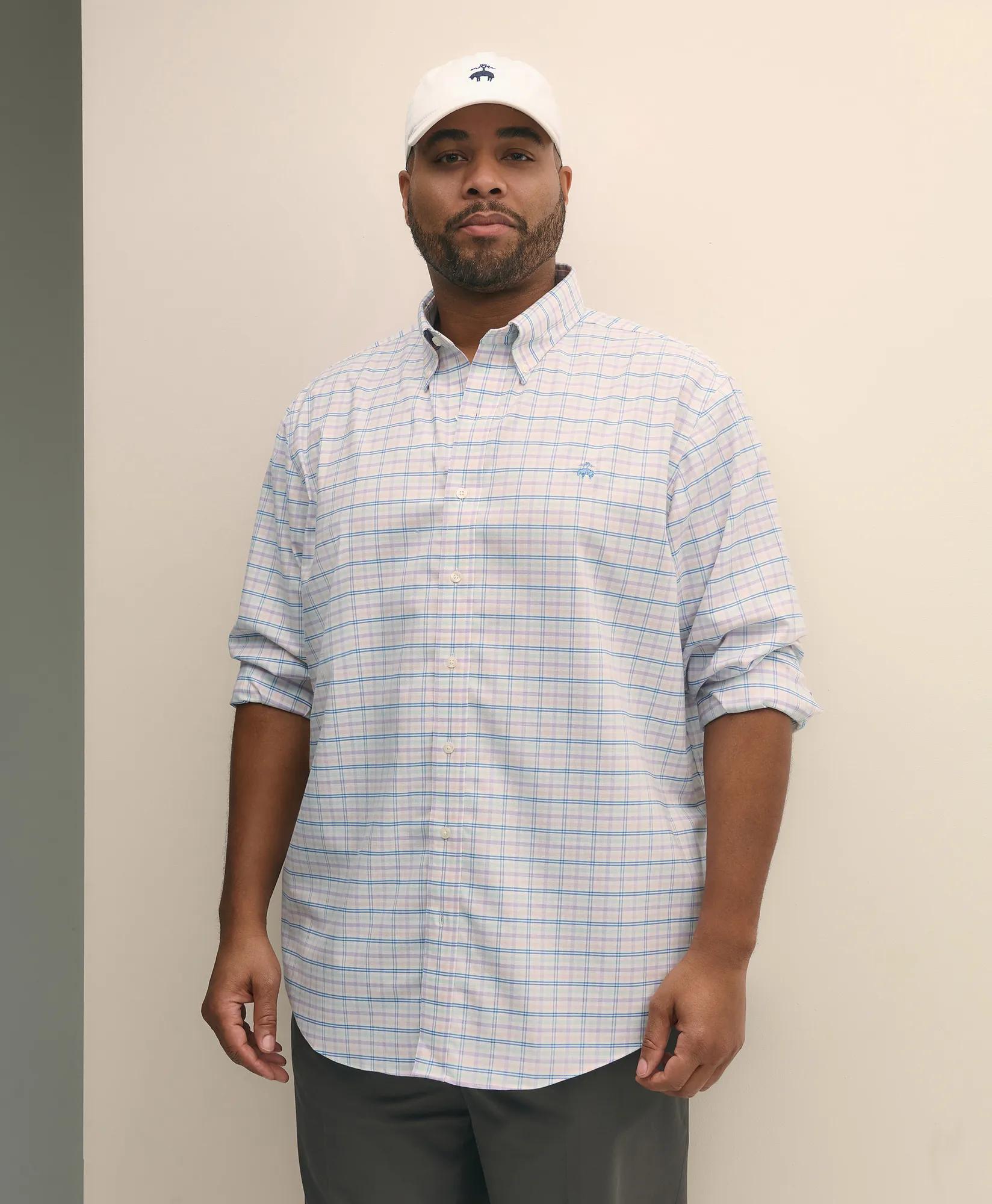 Big & Tall Stretch Cotton Non-Iron Oxford Polo Button Down Collar, Multi Check Shirt, image 1