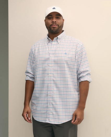Big & Tall Stretch Cotton Non-Iron Oxford Polo Button Down Collar, Multi Check Shirt, image 1