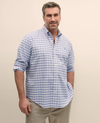 Big & Tall Stretch Cotton Non-Iron Oxford Polo Button Down Collar, Checked Shirt, image 1