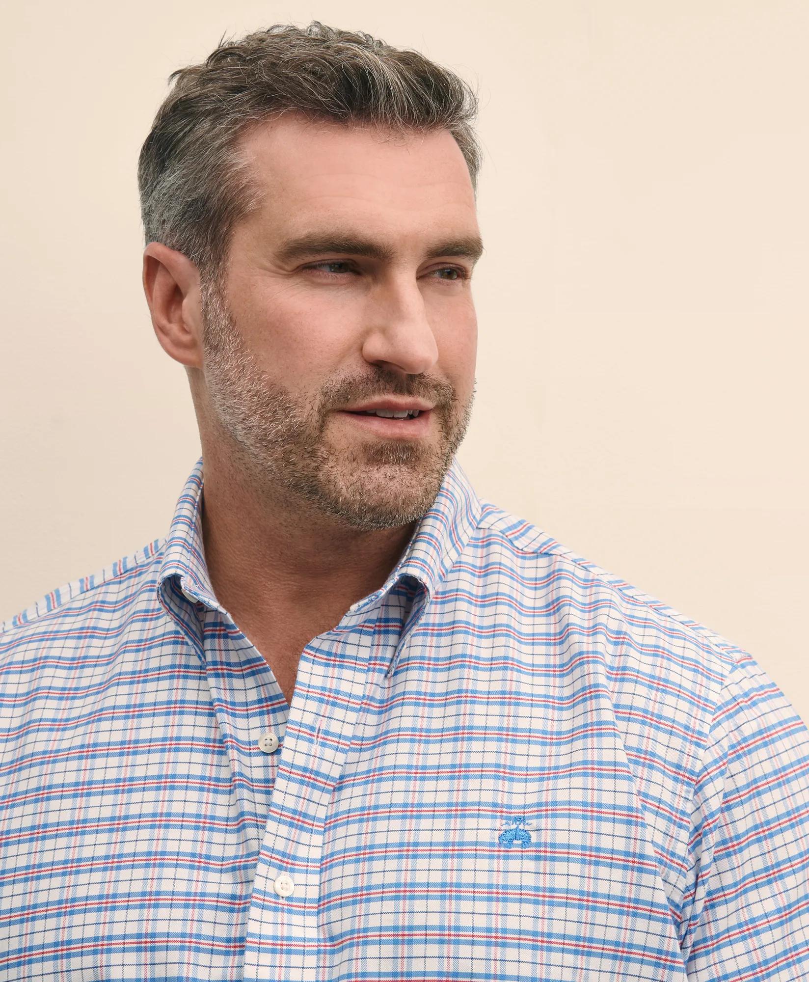 Big & Tall Stretch Cotton Non-Iron Oxford Polo Button Down Collar, Checked Shirt, image 2