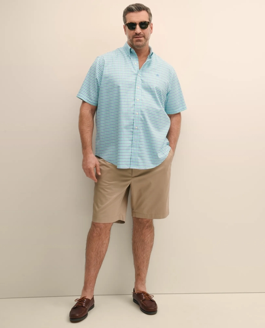 Big & Tall Stretch Cotton Non-Iron Oxford Polo Button Down Collar, Gingham Short-Sleeve Shirt