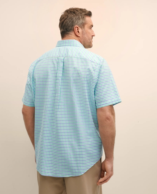 Big & Tall Stretch Cotton Non-Iron Oxford Polo Button Down Collar, Gingham Short-Sleeve Shirt