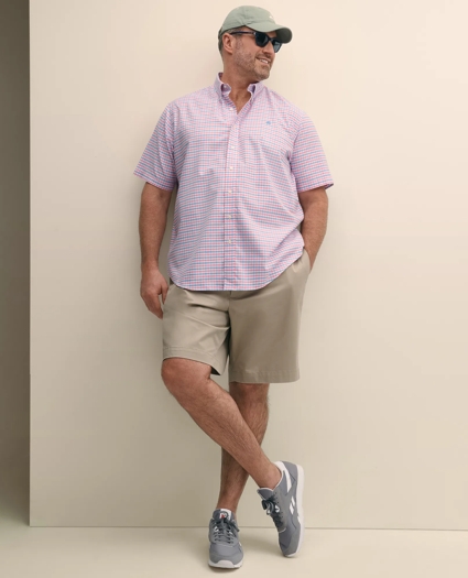 Big & Tall Stretch Cotton Non-Iron Oxford Polo Button Down Collar, Gingham Short-Sleeve Shirt, image 1